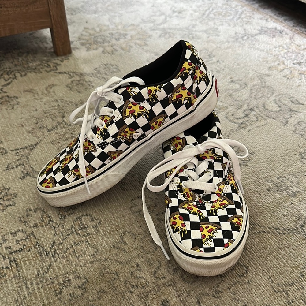 Vans Kids Checkered Pizza Sneakers - Black and White